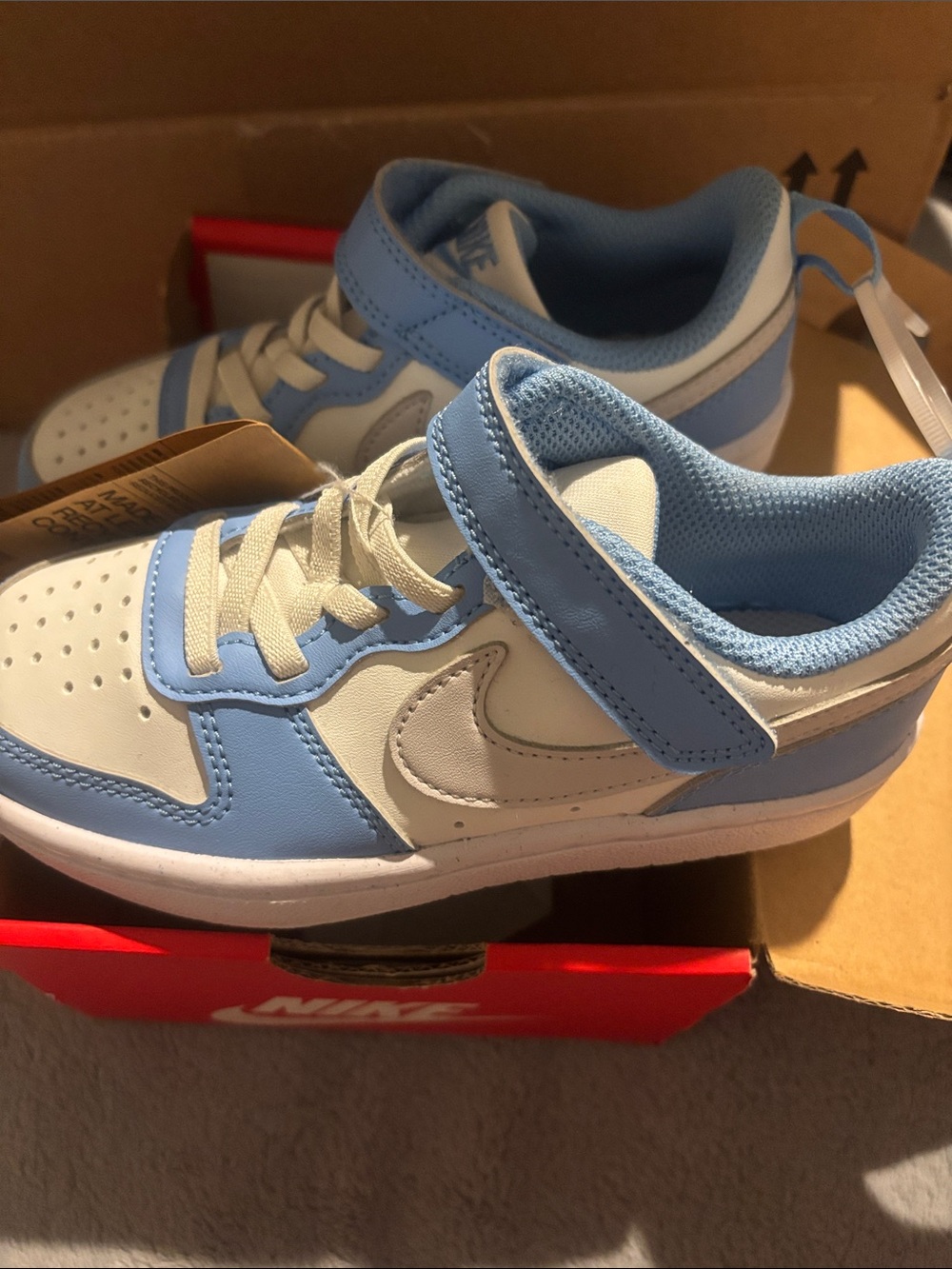 Nike Kids Light Blue and White Hook-and-Loop Low-Top Sneakers